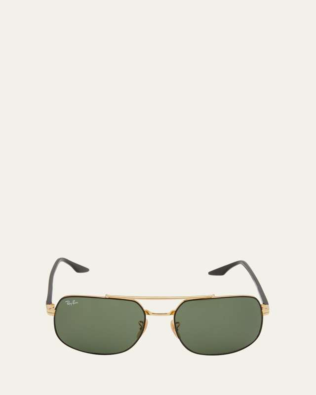 Metal Double-Bridge Square Sunglasses